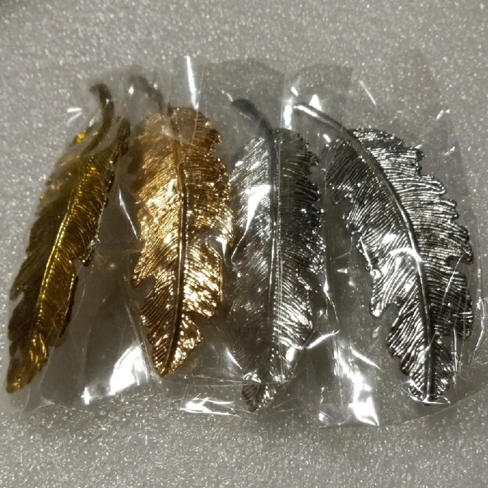 Gold and Silver Feather Hair Clips